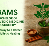A student learning Ayurvedic treatments and herbal medicine during the BAMS course, symbolizing holistic healing and natural healthcare.