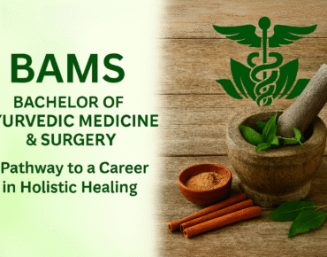 A student learning Ayurvedic treatments and herbal medicine during the BAMS course, symbolizing holistic healing and natural healthcare.