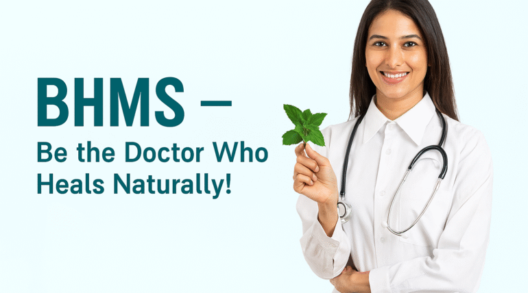 A BHMS student studying homeopathic remedies and natural healing methods in a medical classroom