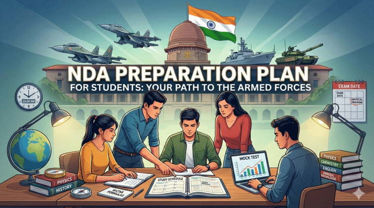 NDA preparation roadmap 2026 showing defence aspirants training for written exam and SSB interview